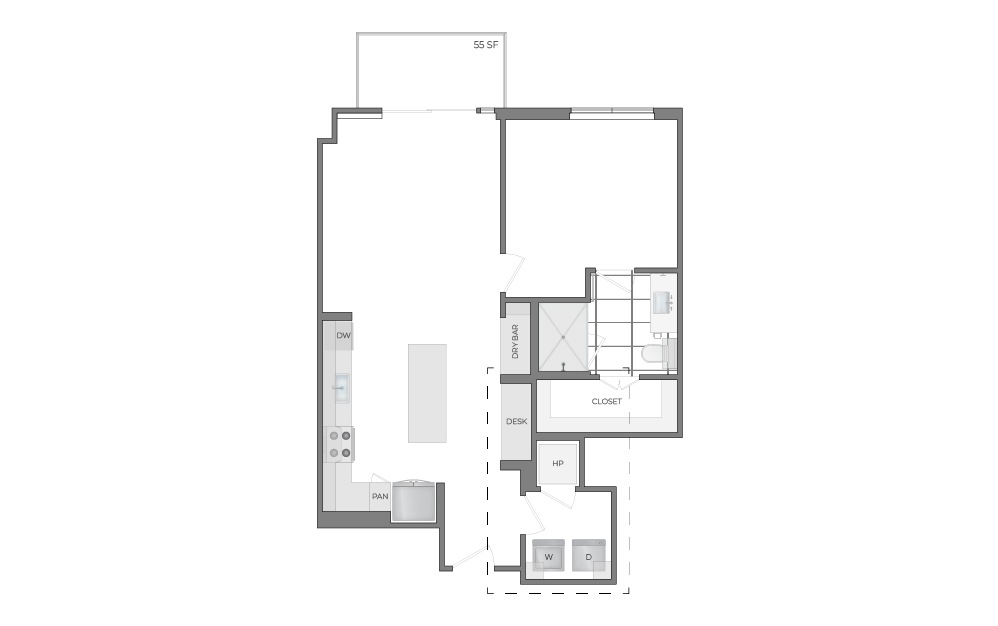 A12 - 1 bedroom floorplan layout with 1 bathroom and 848 - 859 square feet (2D)