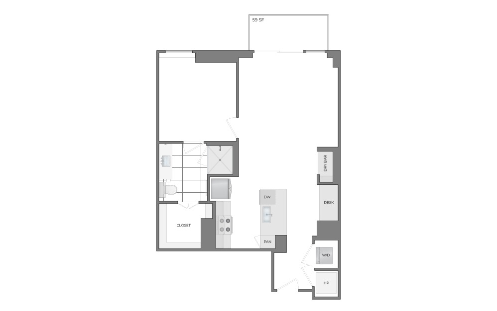 A7 - 1 bedroom floorplan layout with 1 bathroom and 815 square feet (2D)