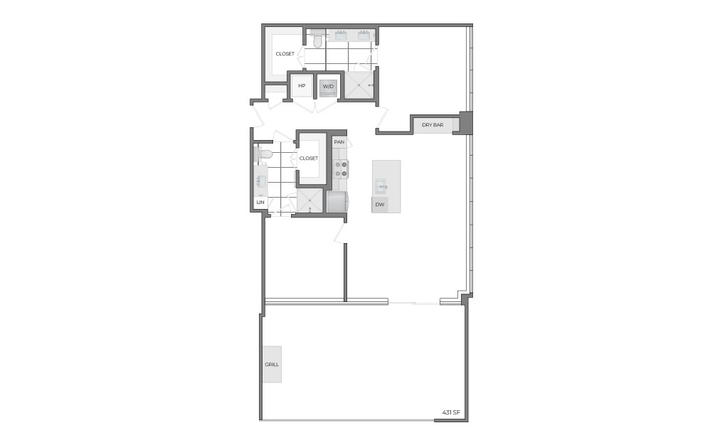 B10 - 2 bedroom floorplan layout with 2 bathrooms and 1544 square feet (2D)