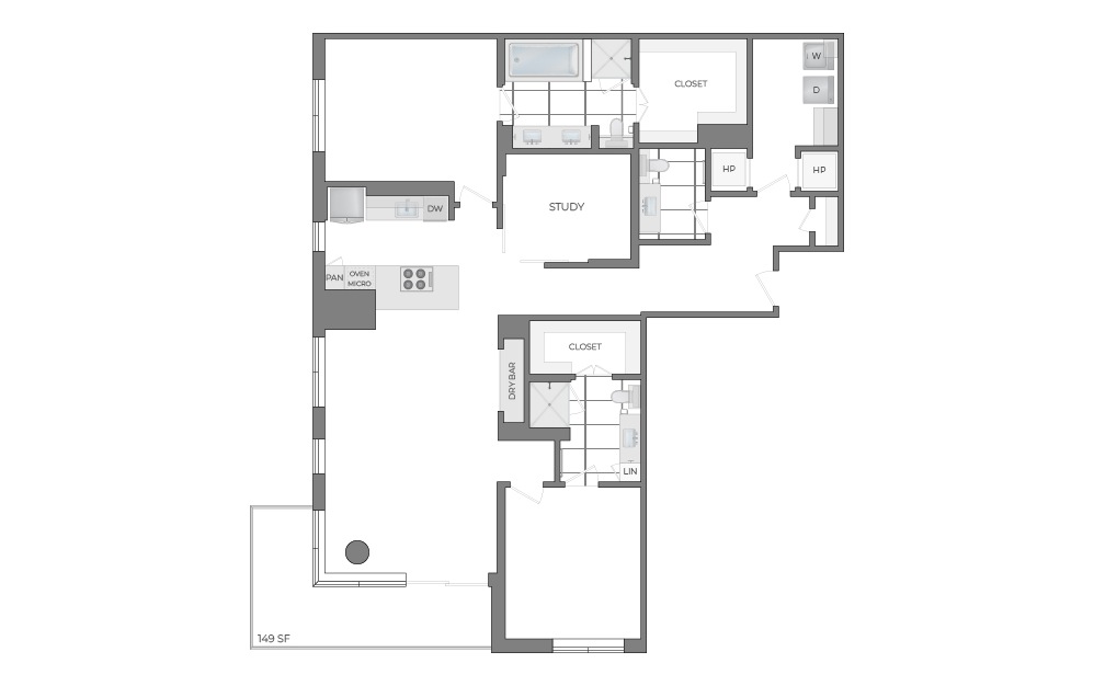 B15 - 2 bedroom floorplan layout with 2.5 bathrooms and 1978 square feet (2D)