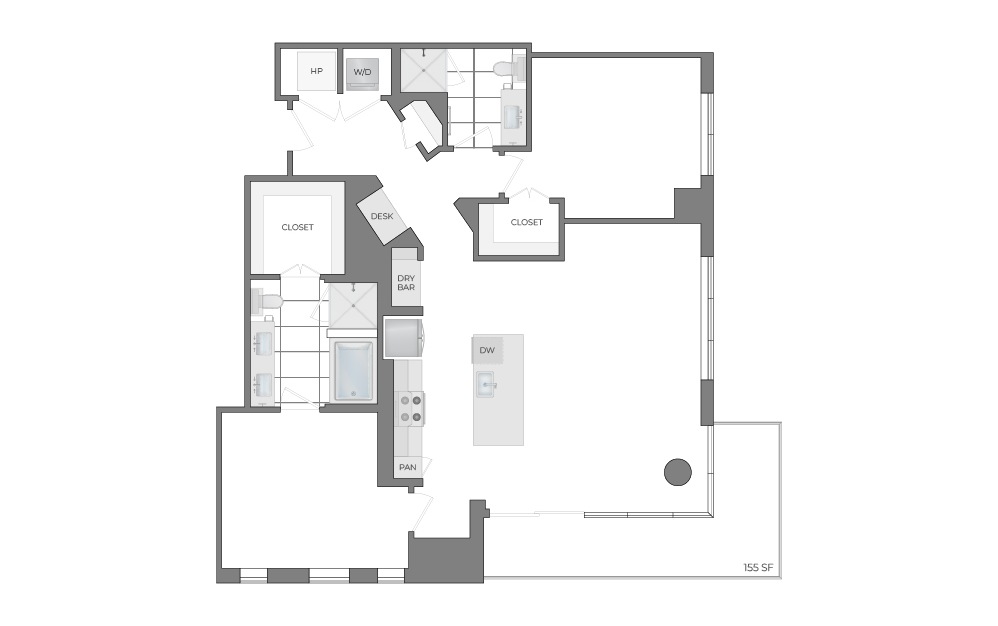 B8 - 2 bedroom floorplan layout with 2 bathrooms and 1446 square feet (2D)