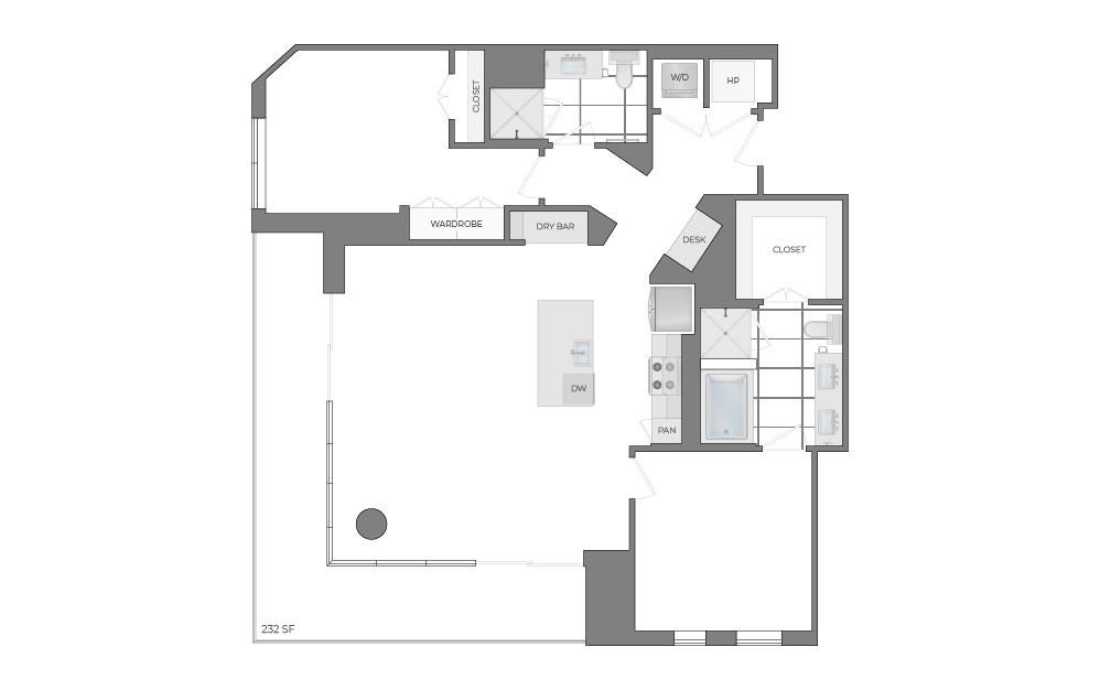 B9 - 2 bedroom floorplan layout with 2 bathrooms and 1498 square feet (2D)