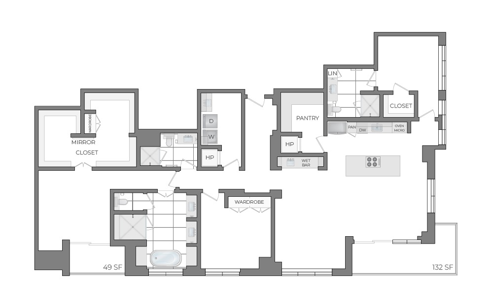 Ph04 - 3 bedroom floorplan layout with 3 bathrooms and 2452 square feet (2D)