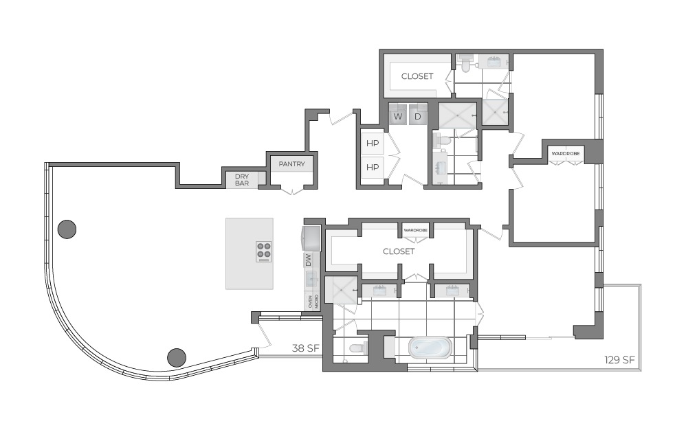 Ph05 - 3 bedroom floorplan layout with 3 bathrooms and 2459 square feet (2D)