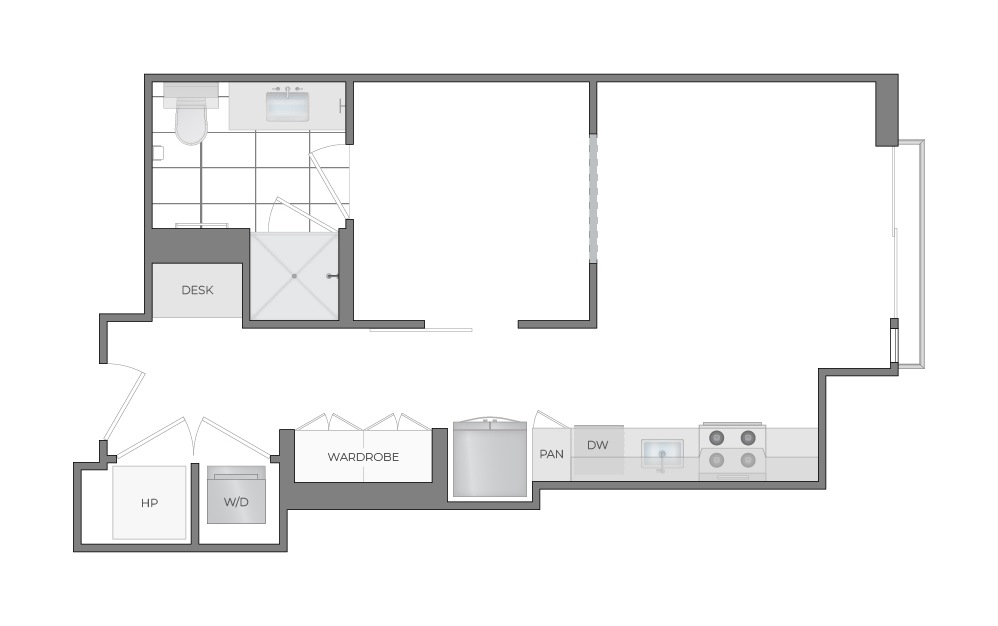 S1 - Studio floorplan layout with 1 bathroom and 566 square feet (2D)