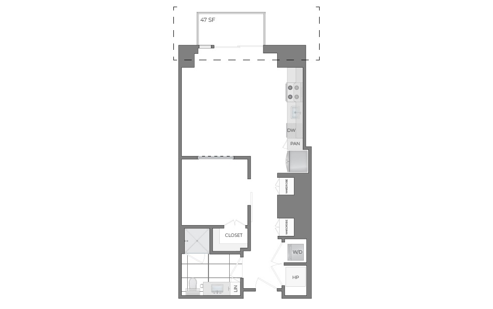 S5 - Studio floorplan layout with 1 bathroom and 699 square feet (2D)