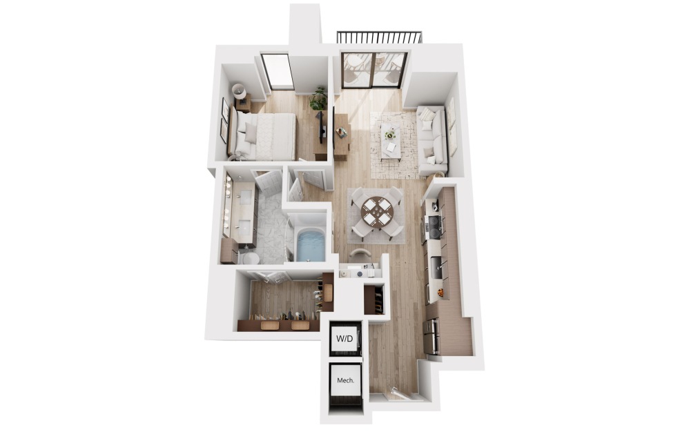 A4 - 1 bedroom floorplan layout with 1 bathroom and 761 - 783 square feet (3D)