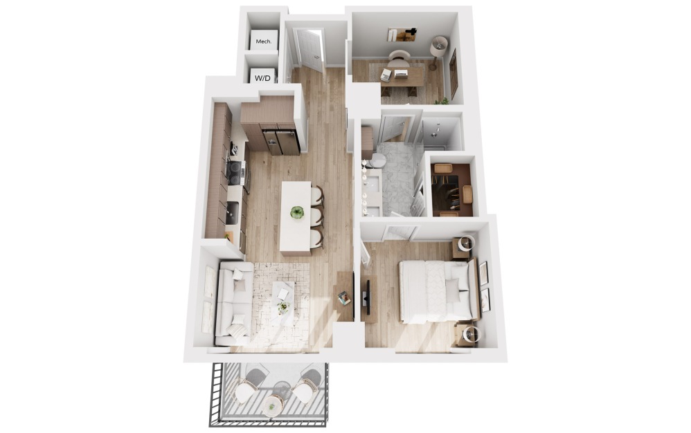 A9 - 1 bedroom floorplan layout with 1 bathroom and 837 square feet (3D)