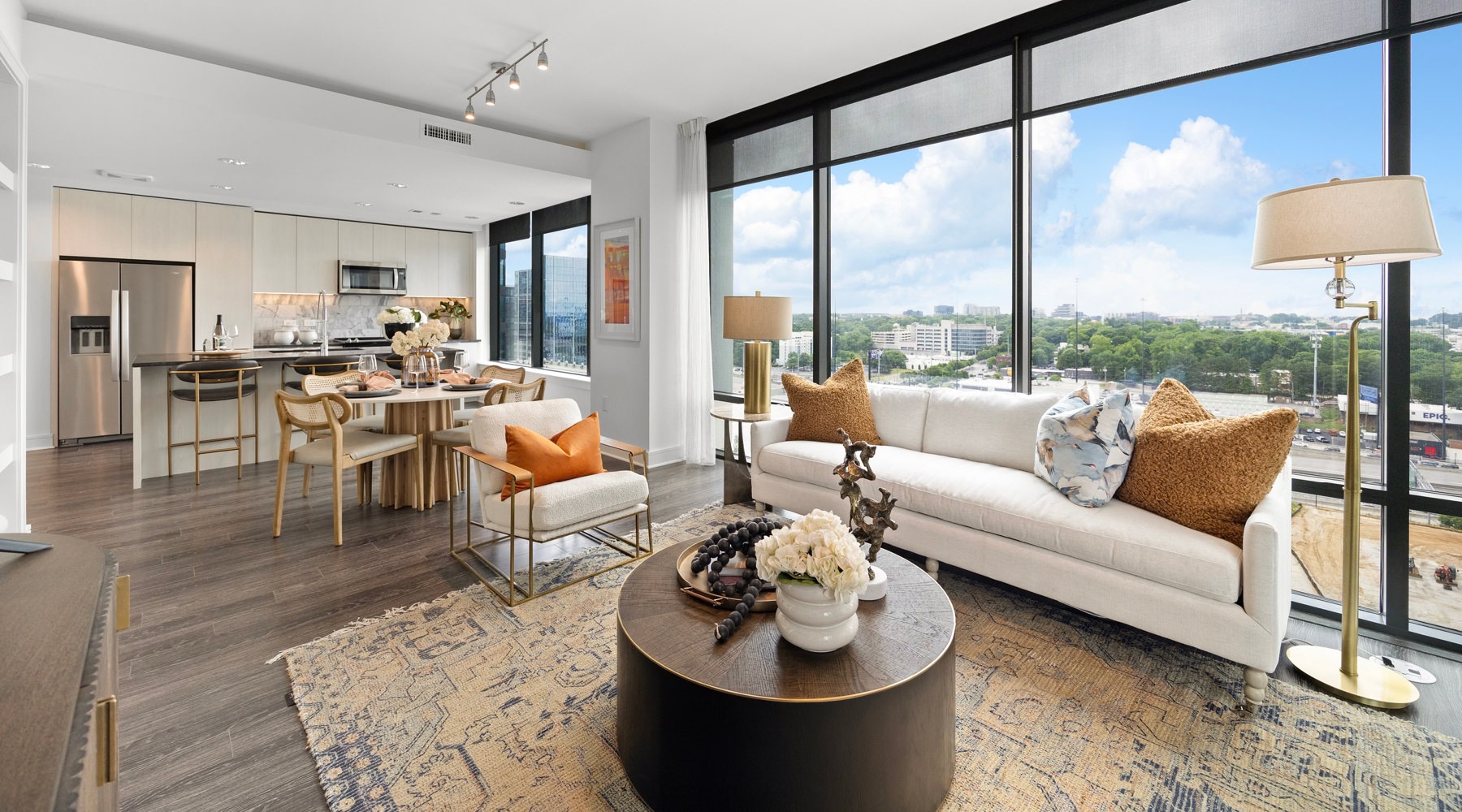 Spacious living areas to recline and recharge Open space living area with natural lighting